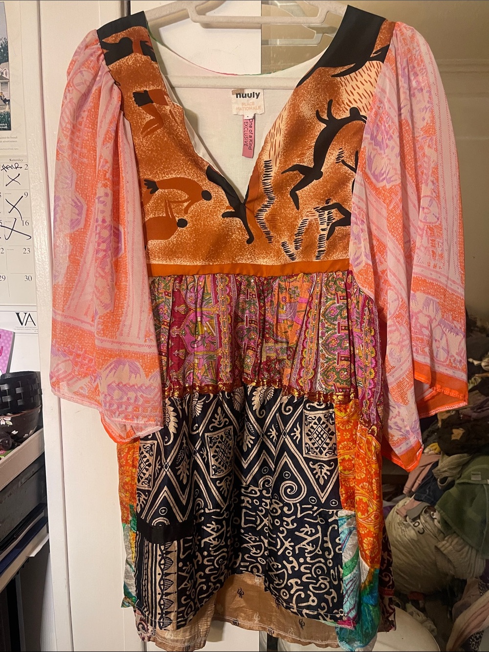 Free People Nuuly Mixed Print Boho Tunic Dress - Pink, Orange, Black